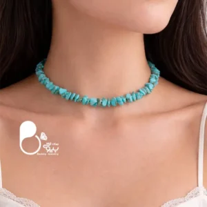 طوق طرح فیروزه با سنگ با تخفیف ویژه💎رنگ کپی فیروزه