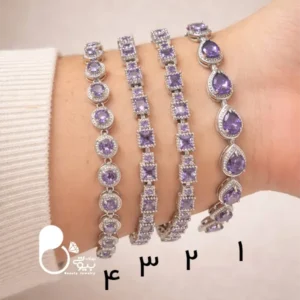 دستبند نگین اتریشی بنفش💎کپی طلا | ۴ طرح متفاوت | شیک و خاص