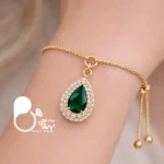 دستبند سوفیا استیل روکش طلا با قفل کراواتی 💎 نگین اتریشی، بدل شیک مثل طلا