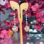 گوشواره آبشاری طرح گل و مروارید نگین اتریشی