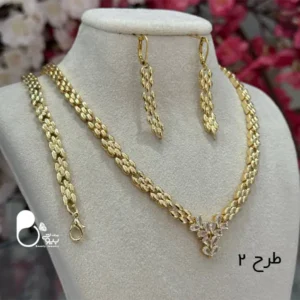 سرویس گندمی نگین دار مثل طلا با تخفیف