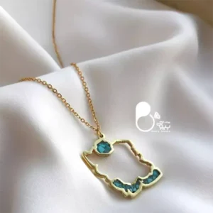 خرید گردنبند نقشه ایران با دریای آبی مینا کاری شده استیل رنگ ثابت کپی طلا