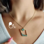 خرید گردنبند نقشه ایران با دریای آبی مینا کاری شده استیل رنگ ثابت کپی طلا