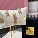 ست دستبند آسانسوری و گوشواره طرح گندمی نگین اتریشی کپی طلا