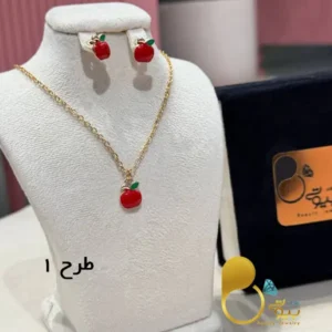 نیمست گوشواره و گردنبند دخترانه مدل اپل رنگ ثابت کپی طلا 💎
