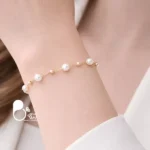 ست گردنبند و دستبند زنانه استیل مروارید روکش طلا