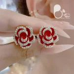 گوشواره گل سرخ کلیپسی 💎 زیورآلات بیوتی