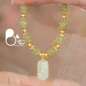دستبند مهتاب سبز (سنگ طبیعی جید)💎فروشگاه زیورآلات بیوتی