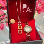ست ساعت زنانه و گردنبند ۳تایی عشق و انگشتر با تخفیف 💎 فروشگاه زیورآلات بیوتی