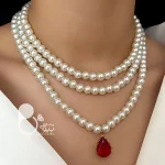 ست مرواریدی با سنگهای یاقوت با تخفیف💎زیورآلات بیوتی