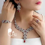 سرویس جواهری عروس💎 قیمت و خرید ست گردنبند و دستبند پر نگین کپی طلا فروشگاه زیورآلات بیوتی