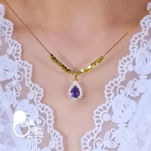 گردنبند مکعبی استیل روکش طلا با نگین بنفش💎وارداتی لوکس