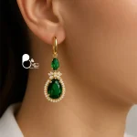 گوشواره شهرزاد زمردی💎استیل روکش طلا، وارداتی و رنگ ثابت
