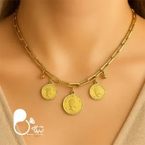 قیمت و خرید گردنبند سکه ای الیزابت💎استیل روکش طلا گرید ۱ کپی طلا