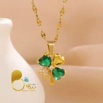 گردنبند شبدر زمردی💎فروشگاه زیورآلات بیوتی