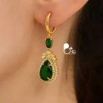 خرید گوشواره سبز زمردی رنگ ثابت کپی طلا از سایت بیوتی