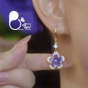قیمت و خرید گوشواره گل بنفش ترک رنگ ثابت کپی طلا گوشواره آمترا وارداتی از ترکیه💎فروشگاه زیورآلات بیوتی