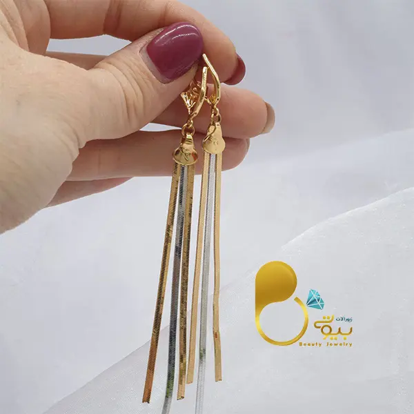 گوشواره آبشاری دورنگ ژوپینگ💎فروشگاه زیورآلات بیوتی گوشواره آبشاری دورنگ ژوپینگ💎فروشگاه زیورآلات بیوتی