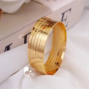 قیمت و خرید النگو آینه 3 میل کپی طلا YSX💎پک ۶ عددی سایزبندی کامل