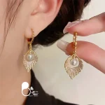قیمت و خرید گوشواره مروارید اقیانوس 💎استیل روکش طلا وارداتی ترکیه