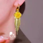قیمت و خرید گوشواره روژان طرح گل رز آویزی ترکیه💎استیل روکش طلا ۲۴ عیار