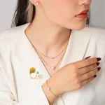 قیمت و خرید ست کامل مرواریدی آویز اسپرت💎گردنبند دولاین قلب طلایی با گوشواره و دستبند ست مروارید رنگ ثابت کپی طلا