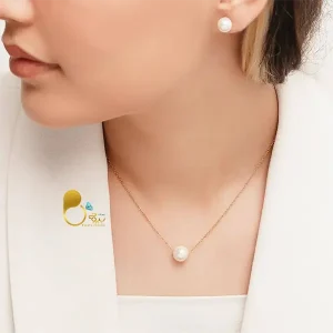 قیمت و خرید نیمست مرواریدی آویز اسپرت💎گردنبند تک‌مروارید و گوشواره میخی ظریف استیل رنگ ثابت کپی طلا