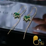 گوشواره برگ سبز بخیه ای💎زیورآلات بیوتی