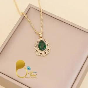 گردنبند نازنین زمردی ترک💎فروشگاه زیورآلات بیوتی