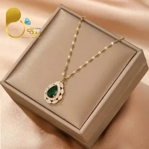 گردنبند نازنین زمردی ترک💎فروشگاه زیورآلات بیوتی