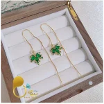 گوشواره برگ سبز بخیه ای💎زیورآلات بیوتی