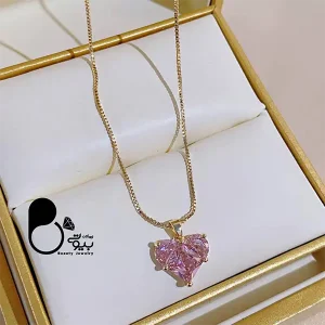 گردنبند و گوشواره قلب صورتی💎 زیورآلات بیوتی