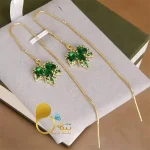 گوشواره برگ سبز بخیه ای💎زیورآلات بیوتی