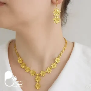 ست طرح طلا فلاور با تخفیف💎فروشگاه زیورآلات بیوتی خرید نیم ست استیل کپی طلا خرید نیمست رنگ ثابت مثل طلا