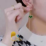گوشواره برگ سبز بخیه ای💎زیورآلات بیوتی