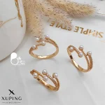 انگشتر مرواریدی مینیمال دوبل ژوپینگ با طراحی ظریف و شیک، فری‌سایز، کیفیت بالا و موجود در دو رنگ طلایی و نقره‌ای