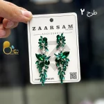 گوشواره نگین اتریشی زمردی با تخفیف💎زیورآلات بیوتی
