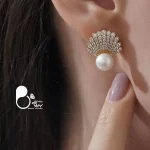 گوشواره مروارید نگین اتریشی طرح آرامش💎فروشگاه زیورآلات بیوتی