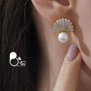 گوشواره مروارید نگین اتریشی طرح آرامش💎فروشگاه زیورآلات بیوتی