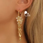 قیمت و خرید گوشواره فلاور آبشاری ترک💎سه رشته گل طلایی با استیل روکش طلا از سایت بیوتی