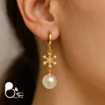 گوشواره آویز برف با تخفیف💎فروشگاه زیورآلات بیوتی خرید گوشواره مرواریدی ترک با آویز برف از سایت بیوتی