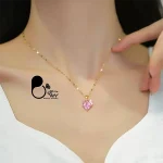 گردنبند و گوشواره قلب صورتی💎 زیورآلات بیوتی