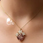گردنبند شکوفه ارغوان 💎گردنبند استیل روکش طلا با نگین سوارسکی اصل