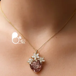 گردنبند شکوفه ارغوان 💎گردنبند استیل روکش طلا با نگین سوارسکی اصل