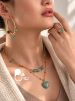 ست زنانه دو لاین زمردی سنگ طبیعی اونتورین