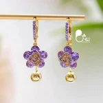 خرید آنلاین گوشواره با سنک واقعی آمیتیست استیل روکش طلا از بهترین سایت بدلیجات
