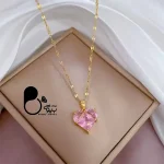 گردنبند و گوشواره قلب صورتی💎 زیورآلات بیوتی