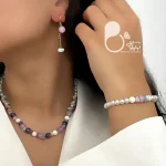ست مرواریدی با سنگ طرح آماتیس با تخفیف💎زیورآلات بیوتی