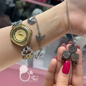ست ساعت زنانه و گردنبند ۳ تایی عشق با تخفیف💎فروشگاه زیورآلات بیوتی