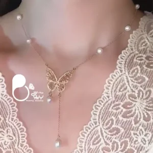 گردنبند پروانه و مروارید💎فروشگاه زیورآلات بیوتی
